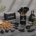 Aldaskad Silicone Kitchen Utensil Set with Wooden Handles for Non-Stick Cookware