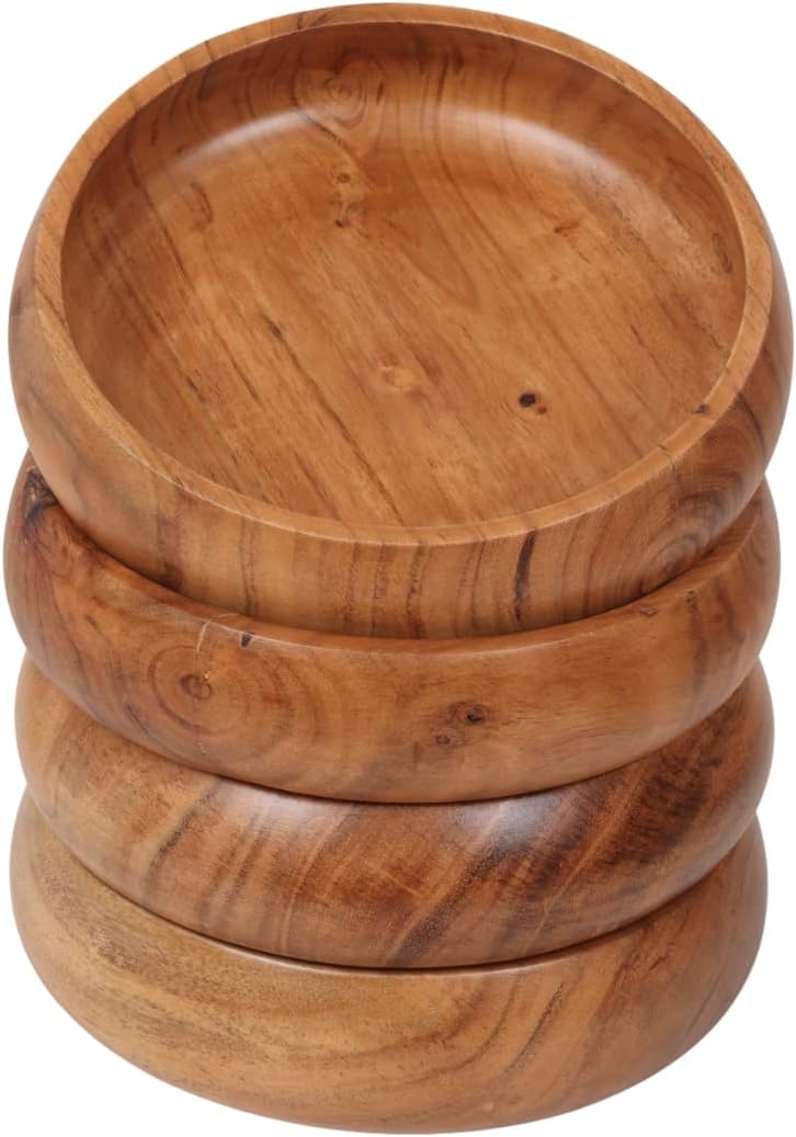 Aldaskad 4 Pack Acacia Wood Bowls 8 Inch Natural Serving Set