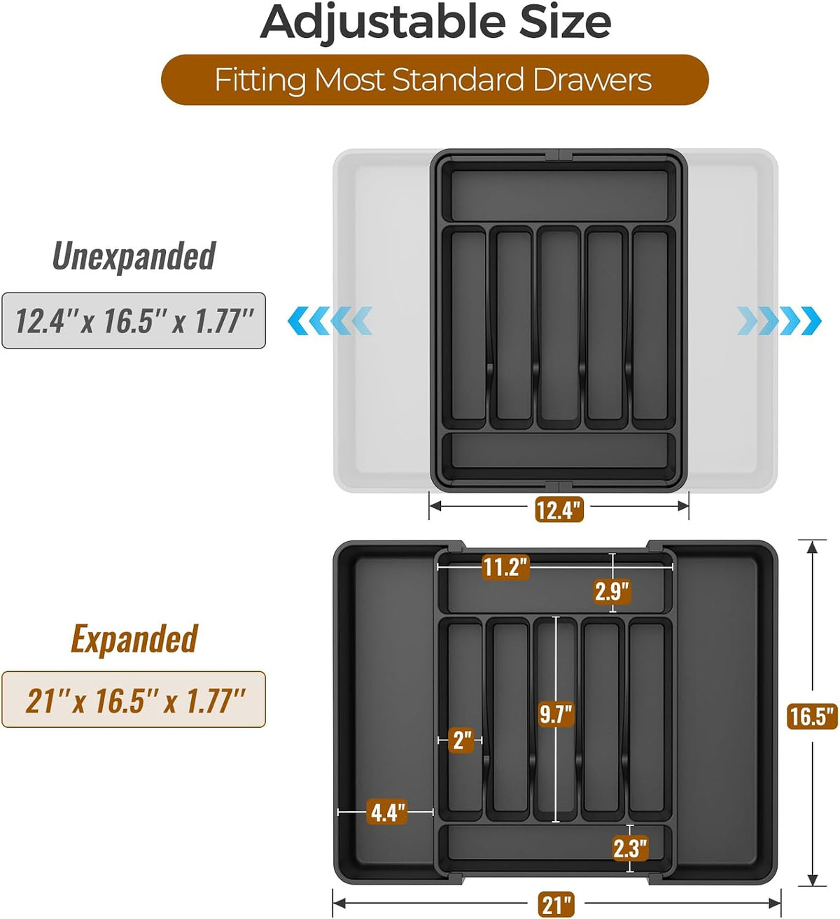 Aldaskad Expandable Silverware Organizer 7-9 Compartment BPA-Free Drawer Tray Utensil