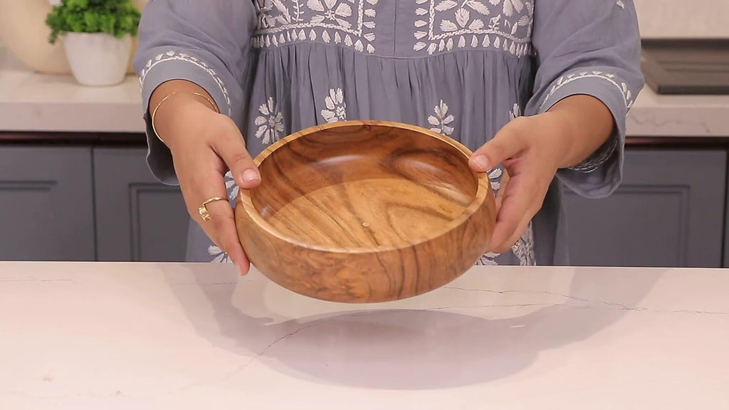 Aldaskad 4 Pack Acacia Wood Bowls 8 Inch Natural Serving Set