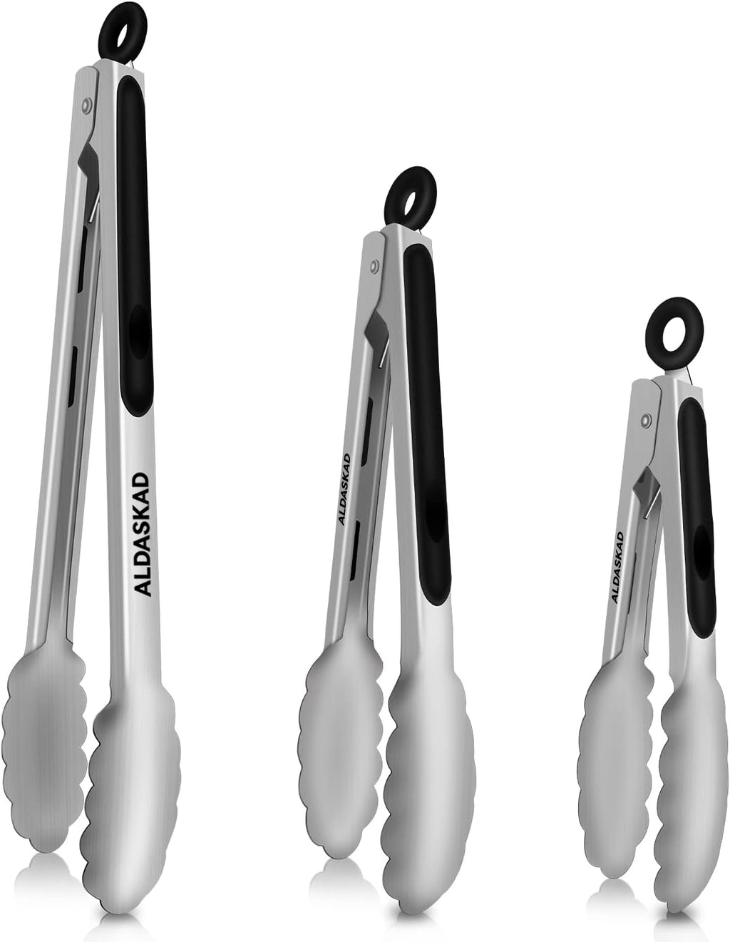 Aldaskad Premium Kitchen Tongs Set – Non-Slip Silicone Tips & Heavy-Duty Stainless Steel