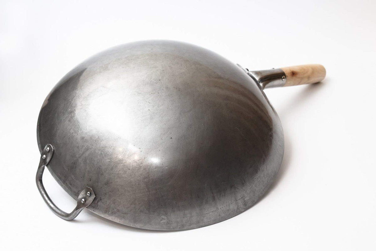 Aldaskad Hand Hammered Carbon Steel Wok 14 Inch Round Bottom