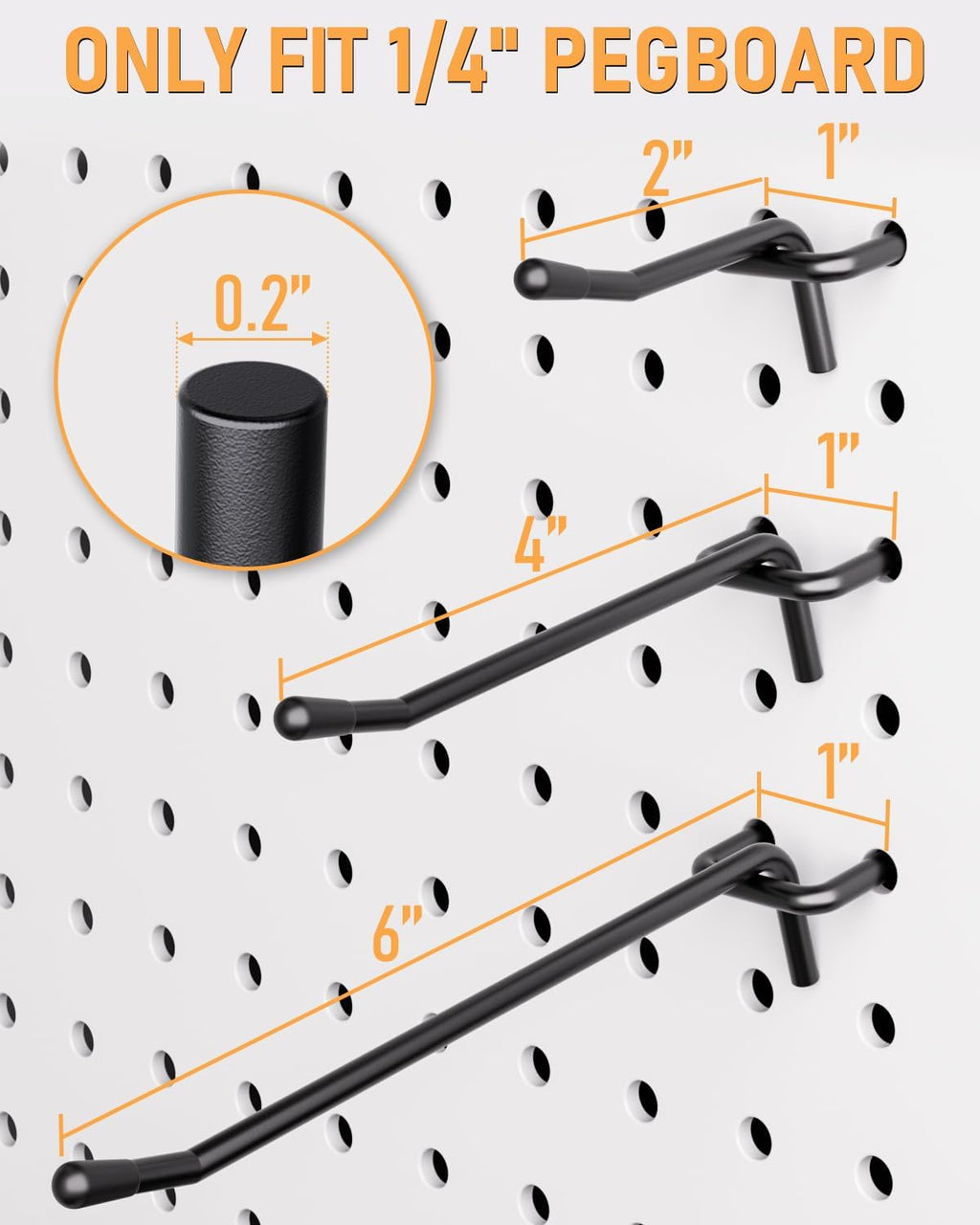 ALDASKAD 60-Pack Heavy-Duty L-Shaped Pegboard Hooks Set (2", 4", 6")