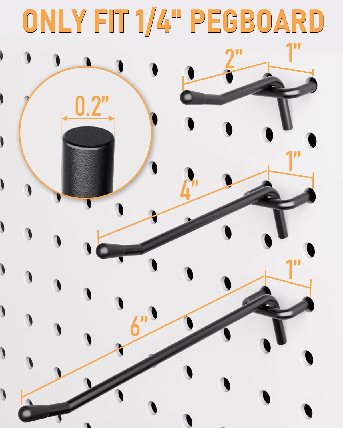 ALDASKAD 60-Pack Heavy-Duty L-Shaped Pegboard Hooks Set (2", 4", 6")
