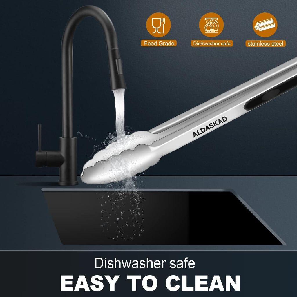Aldaskad Premium Kitchen Tongs Set – Non-Slip Silicone Tips & Heavy-Duty Stainless Steel