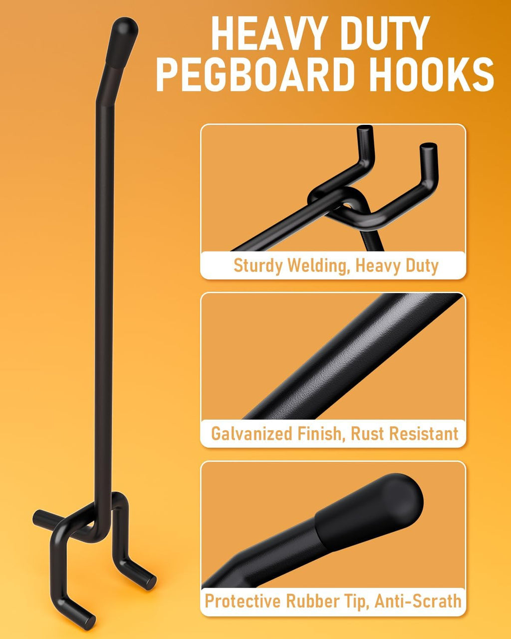 ALDASKAD 60-Pack Heavy-Duty L-Shaped Pegboard Hooks Set (2", 4", 6")