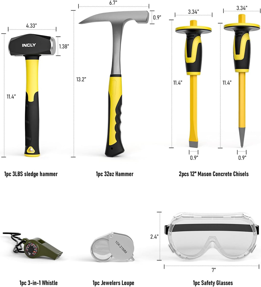 ALDASKAD 7-Piece Heavy-Duty Geology Rock Hammer & Masonry Chisel Set
