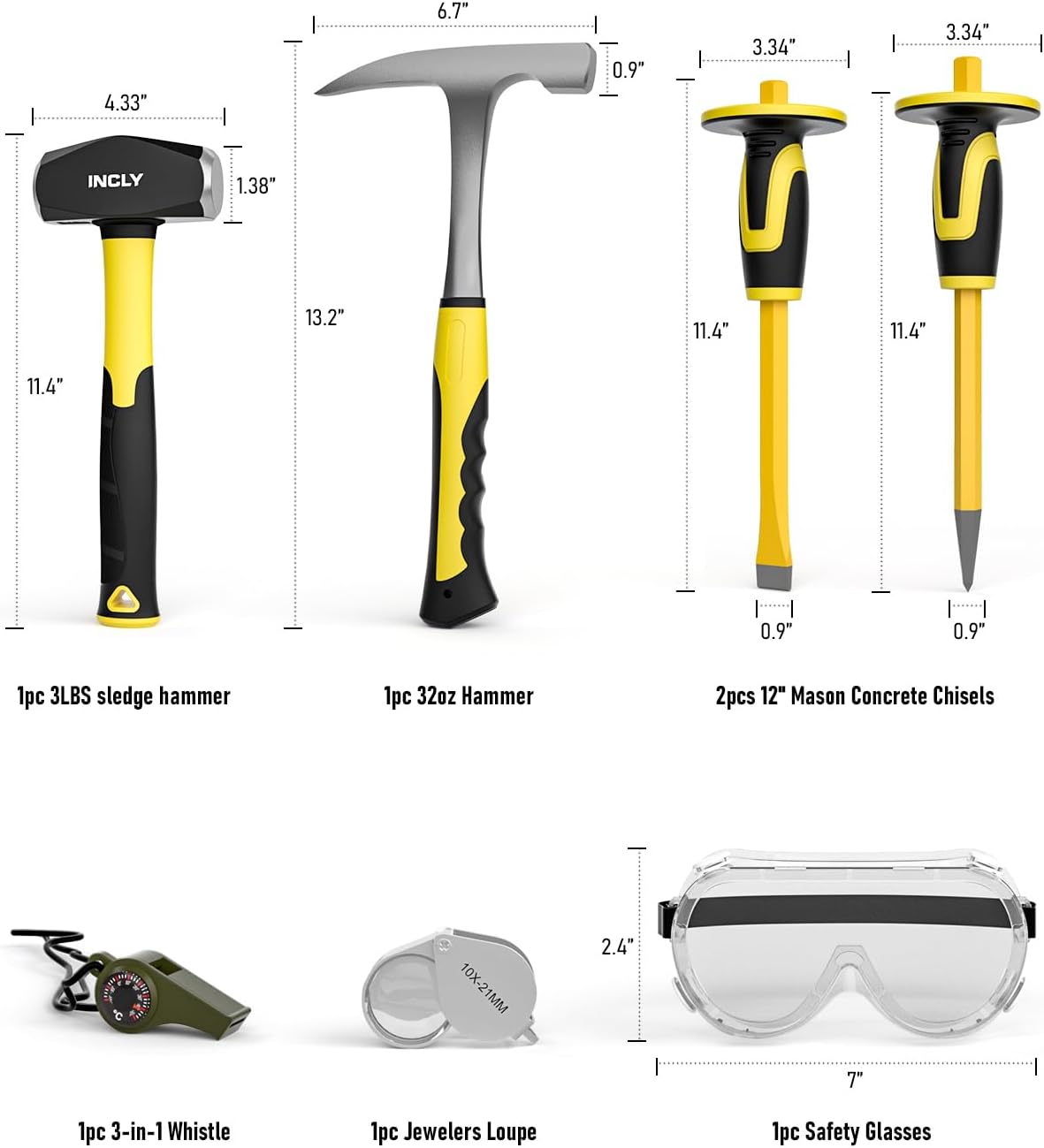 ALDASKAD 7-Piece Heavy-Duty Geology Rock Hammer & Masonry Chisel Set