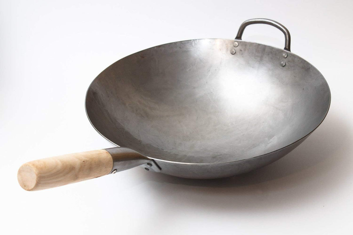 Aldaskad Hand Hammered Carbon Steel Wok 14 Inch Round Bottom
