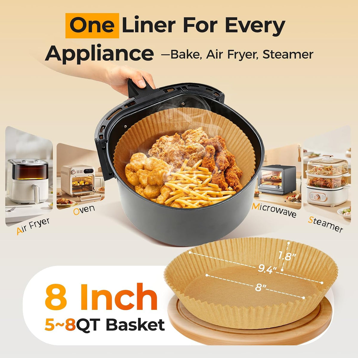 Aldaskad Kitchen Essentials 125Pcs 8-Inch Round Air Fryer Liners Disposable
