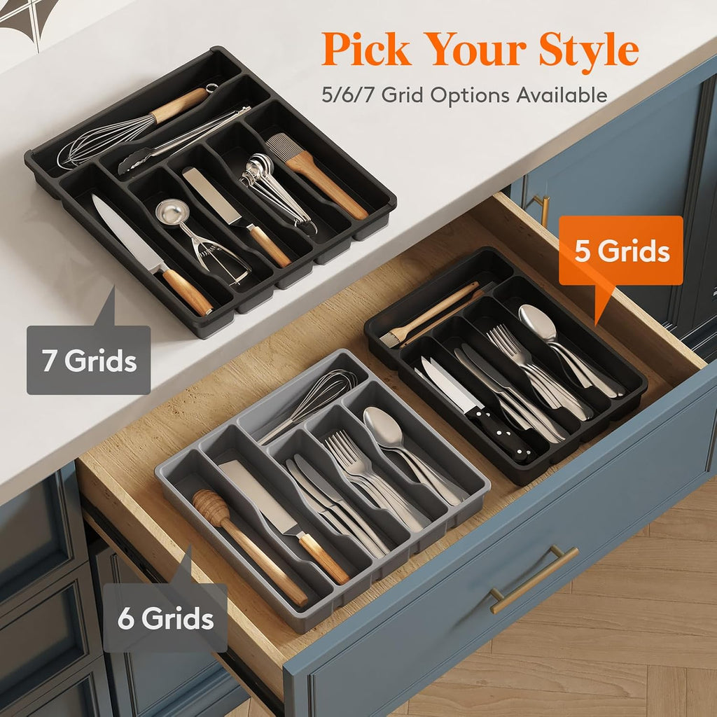 Aldaskad Narrow Silverware Drawer Organizer 5 Compartment Utensil Tray Holder