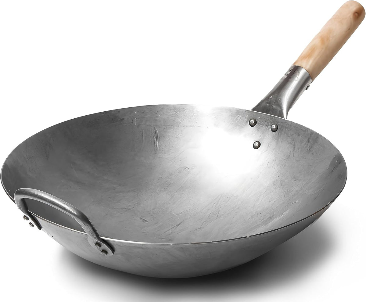 Aldaskad Hand Hammered Carbon Steel Wok 14 Inch Round Bottom