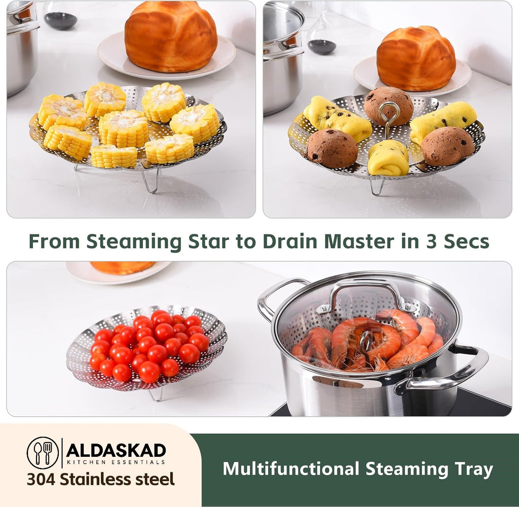 Aldaskad 304 Stainless Steel Collapsible Steamer Basket Vegetable Pot Insert
