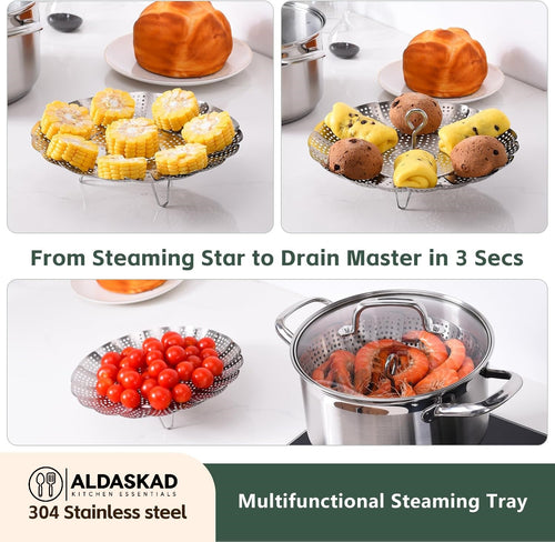 Aldaskad 304 Stainless Steel Collapsible Steamer Basket Vegetable Pot Insert