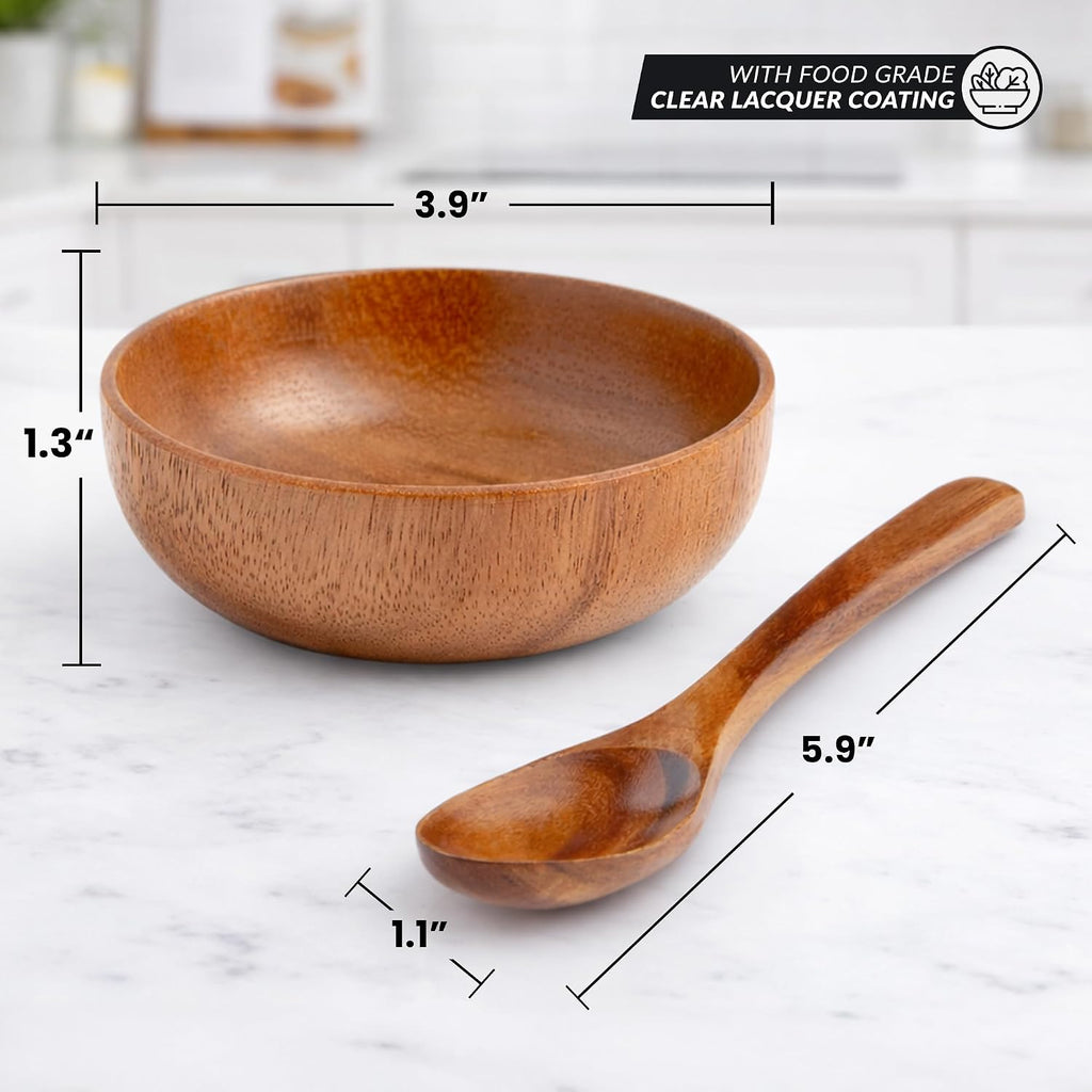 Aldaskad Teak Wood Dipping Bowls Set 8 Piece Mini Serving Spoons