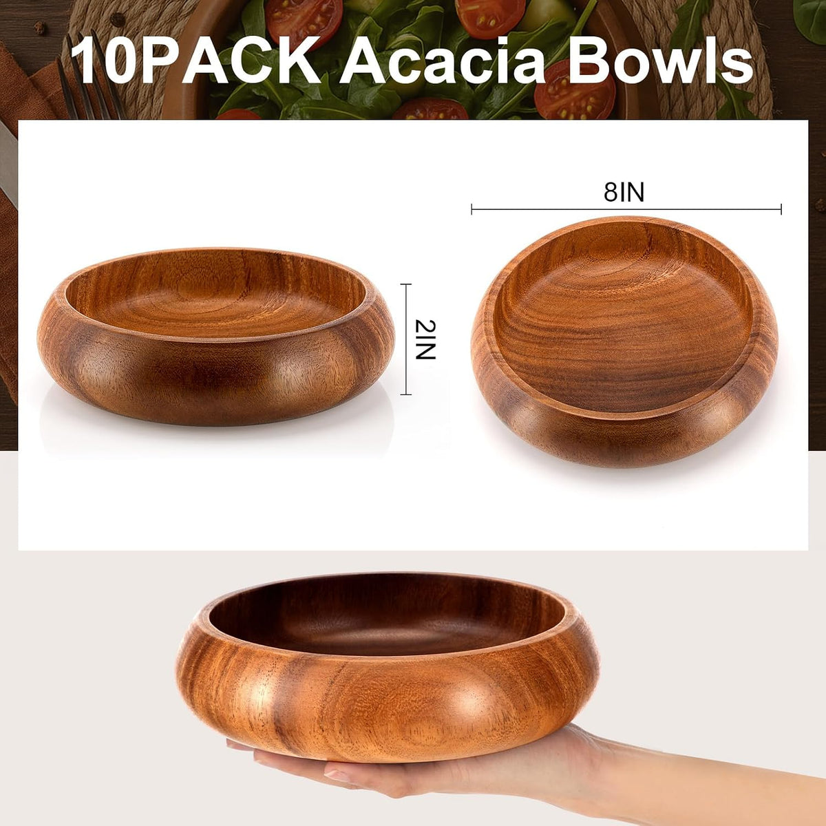Aldaskad Acacia Wood Calabash Bowls 7.87 Inch 6 Piece Serving