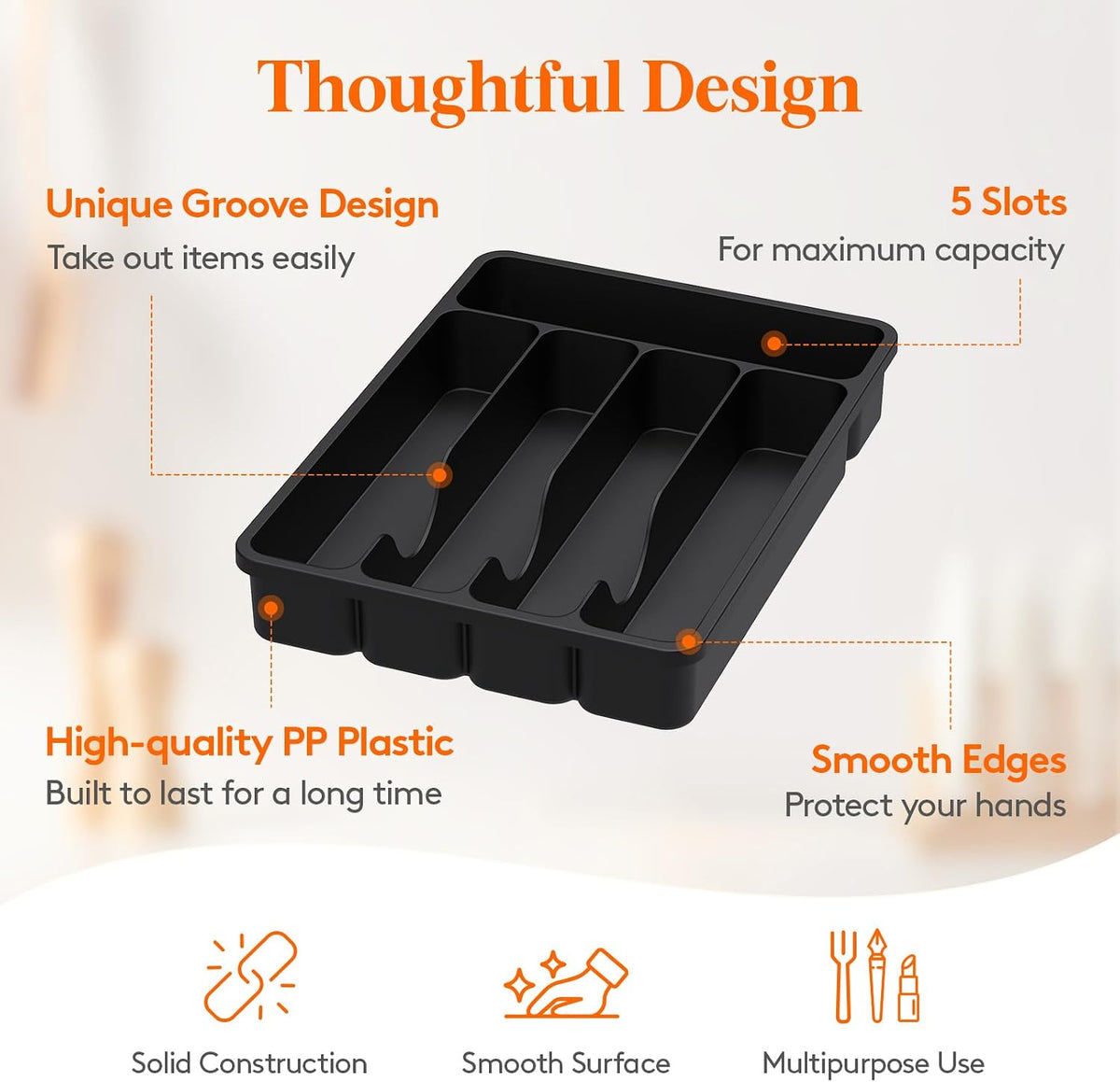 Aldaskad Narrow Silverware Drawer Organizer 5 Compartment Utensil Tray Holder