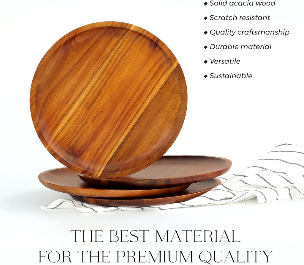 Aldaskad Acacia Wood Dinner Plates 11 Inch Set 4 Natural Serving