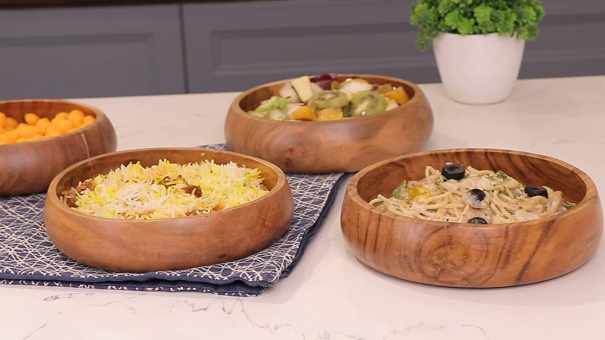 Aldaskad 4 Pack Acacia Wood Bowls 8 Inch Natural Serving Set