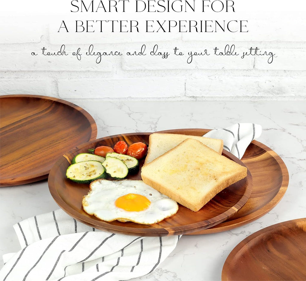 Aldaskad Acacia Wood Dinner Plates 11 Inch Set 4 Natural Serving