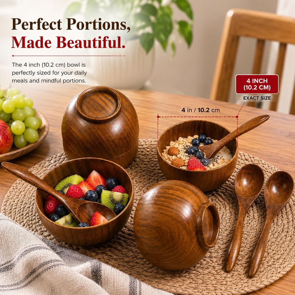 Aldaskad Wooden Rice Bowls 8 Piece 4 Inch Deep Footed Set