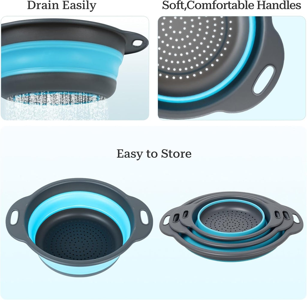 Aldaskad Collapsible Colander Set 3 Pack Space Saving Kitchen Strainers
