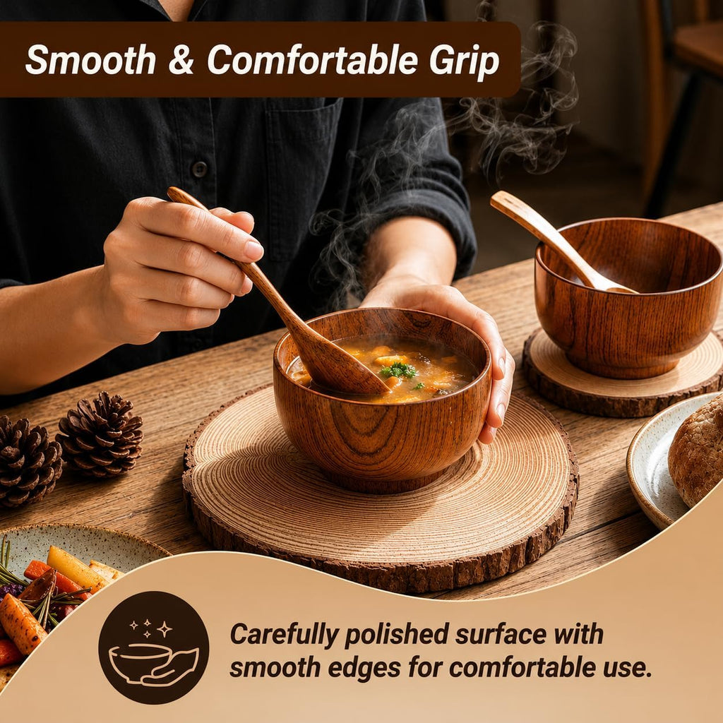 Aldaskad Wooden Rice Bowls 8 Piece 4 Inch Deep Footed Set
