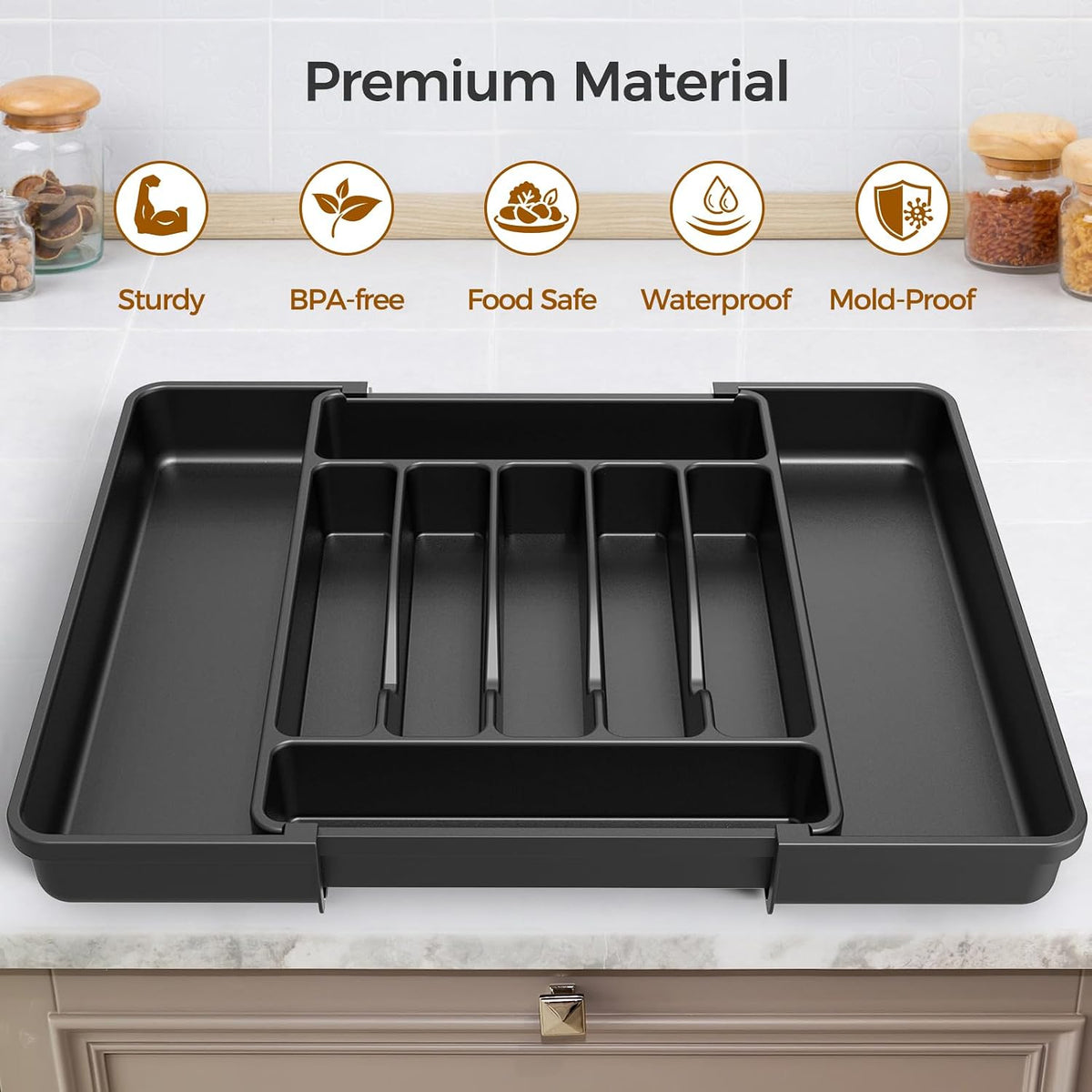 Aldaskad Expandable Silverware Organizer 7-9 Compartment BPA-Free Drawer Tray Utensil