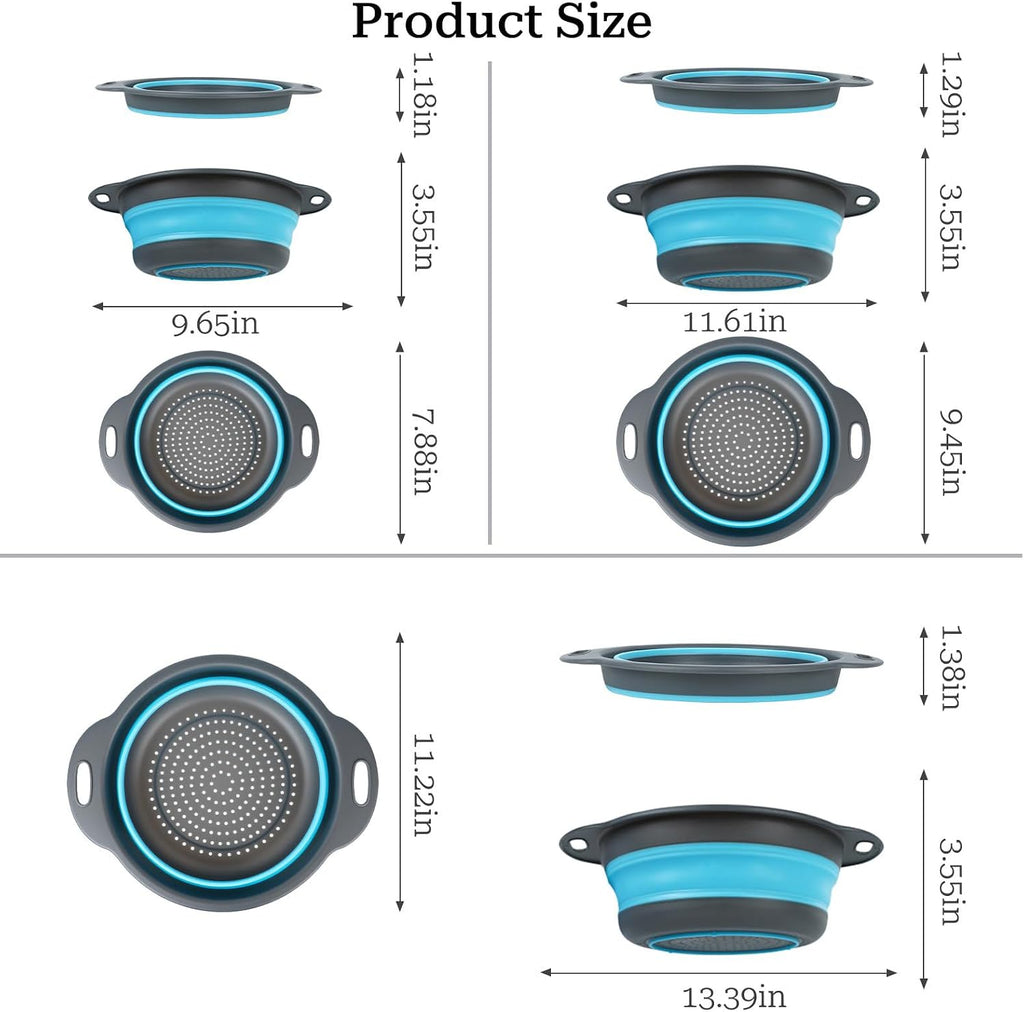 Aldaskad Collapsible Colander Set 3 Pack Space Saving Kitchen Strainers