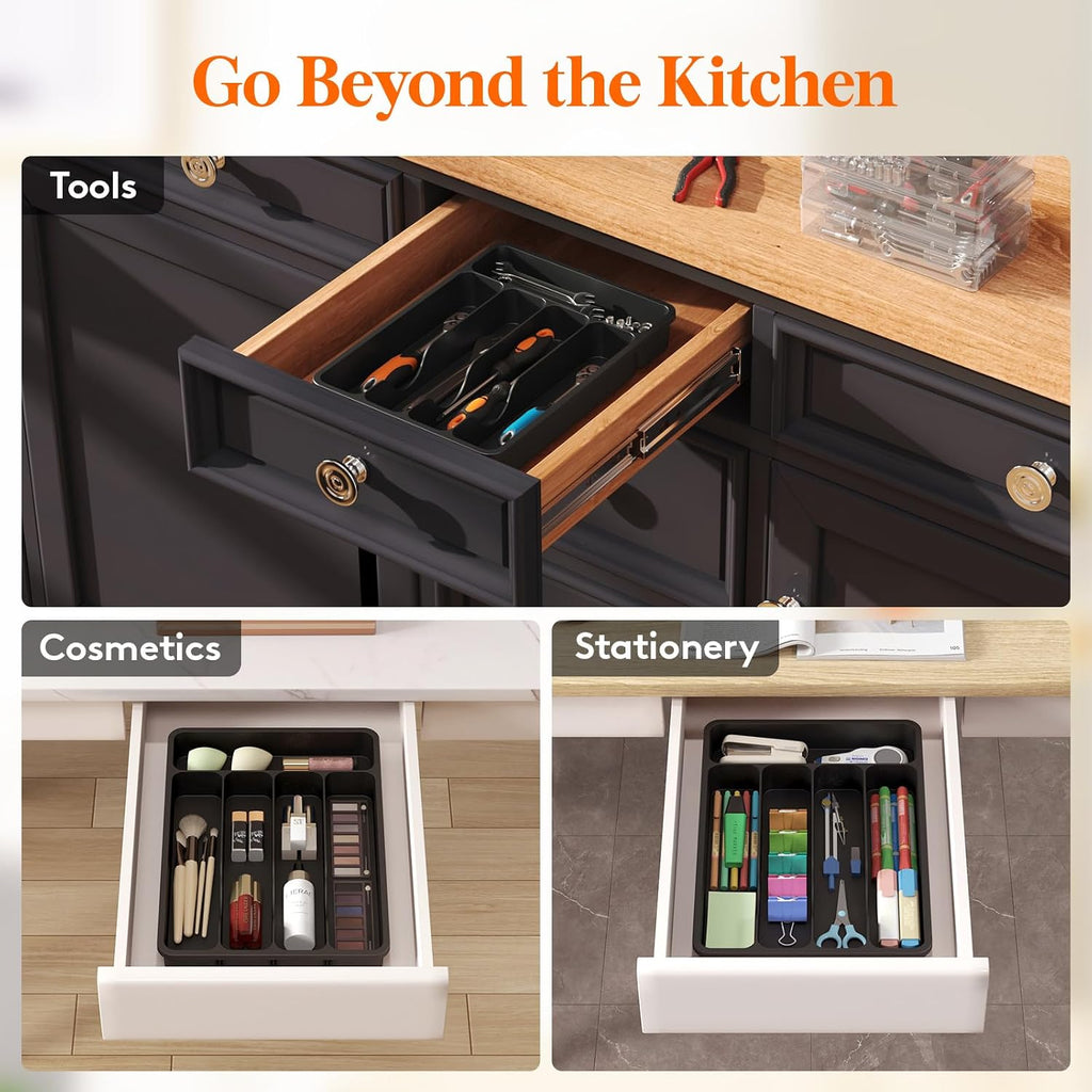Aldaskad Narrow Silverware Drawer Organizer 5 Compartment Utensil Tray Holder