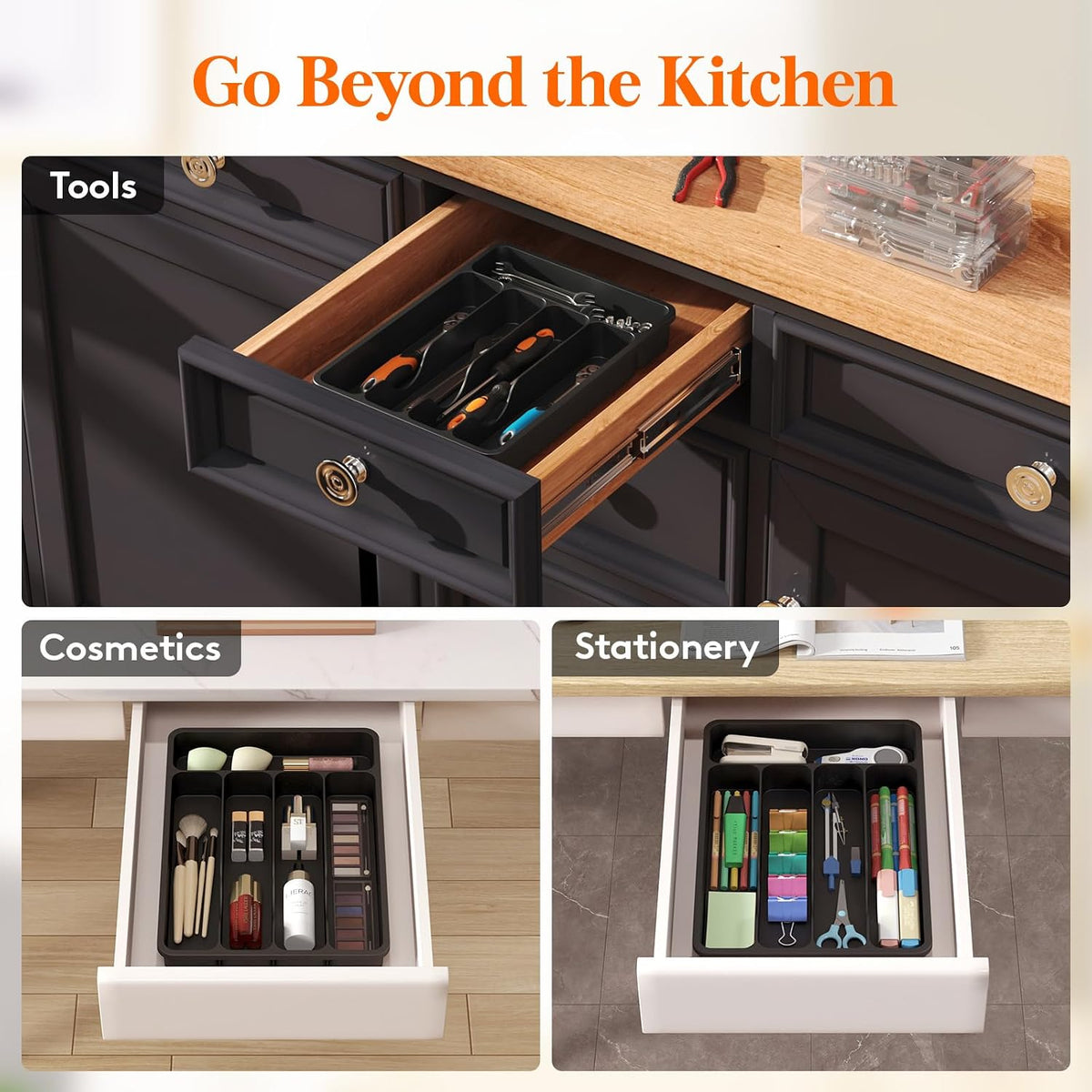Aldaskad Narrow Silverware Drawer Organizer 5 Compartment Utensil Tray Holder
