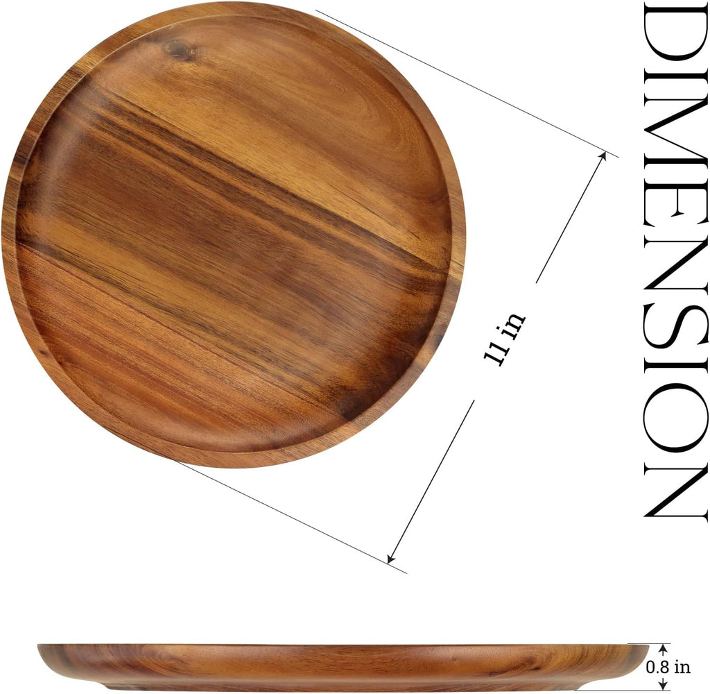 Aldaskad Acacia Wood Dinner Plates 11 Inch Set 4 Natural Serving