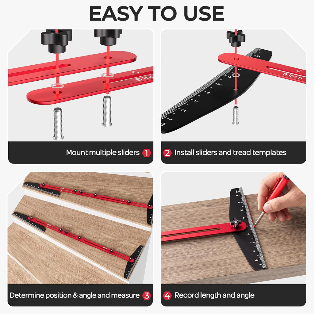 ALDASKAD Stair Tread Template Tool Kit with Carpenter Pencil & Steel Ruler
