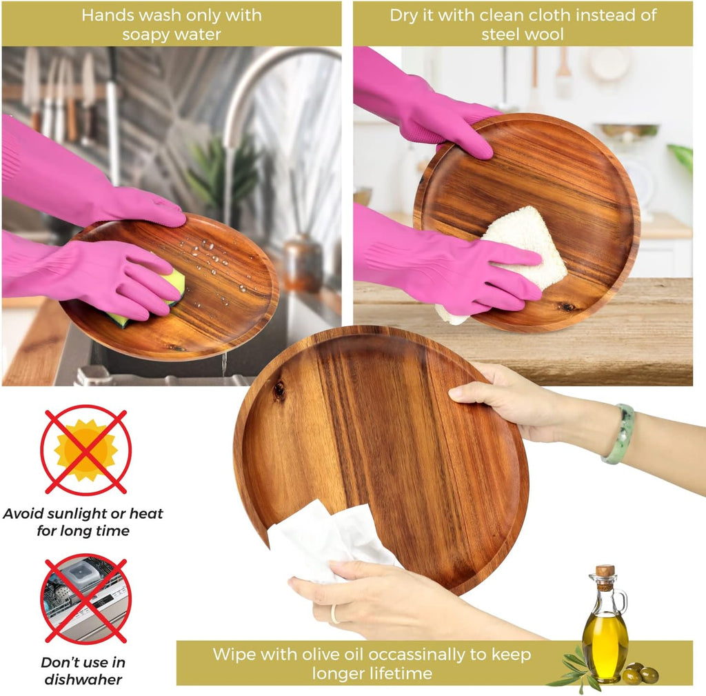 Aldaskad Acacia Wood Dinner Plates 11 Inch Set 4 Natural Serving