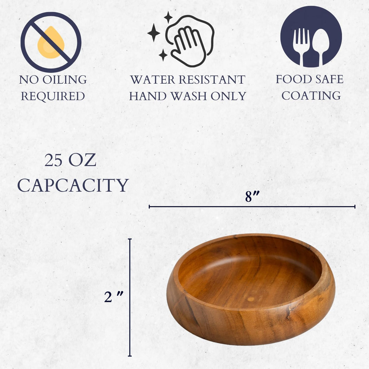 Aldaskad 4 Pack Acacia Wood Bowls 8 Inch Natural Serving Set