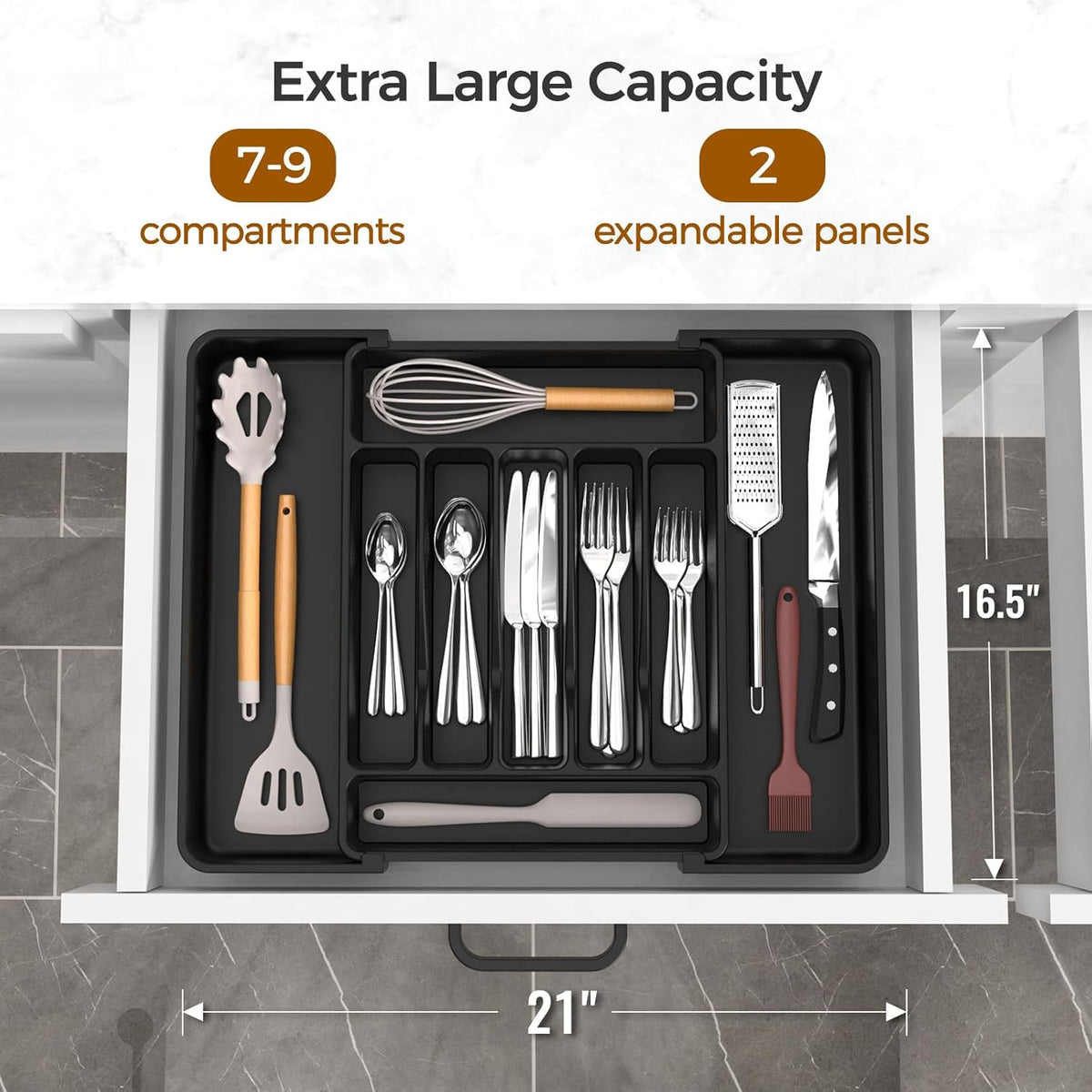 Aldaskad Expandable Silverware Organizer 7-9 Compartment BPA-Free Drawer Tray Utensil