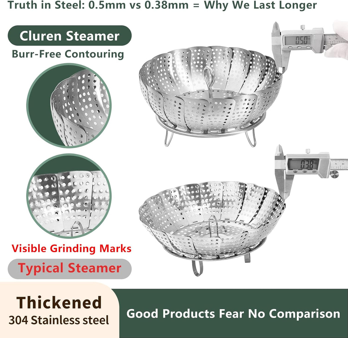 Aldaskad 304 Stainless Steel Collapsible Steamer Basket Vegetable Pot Insert