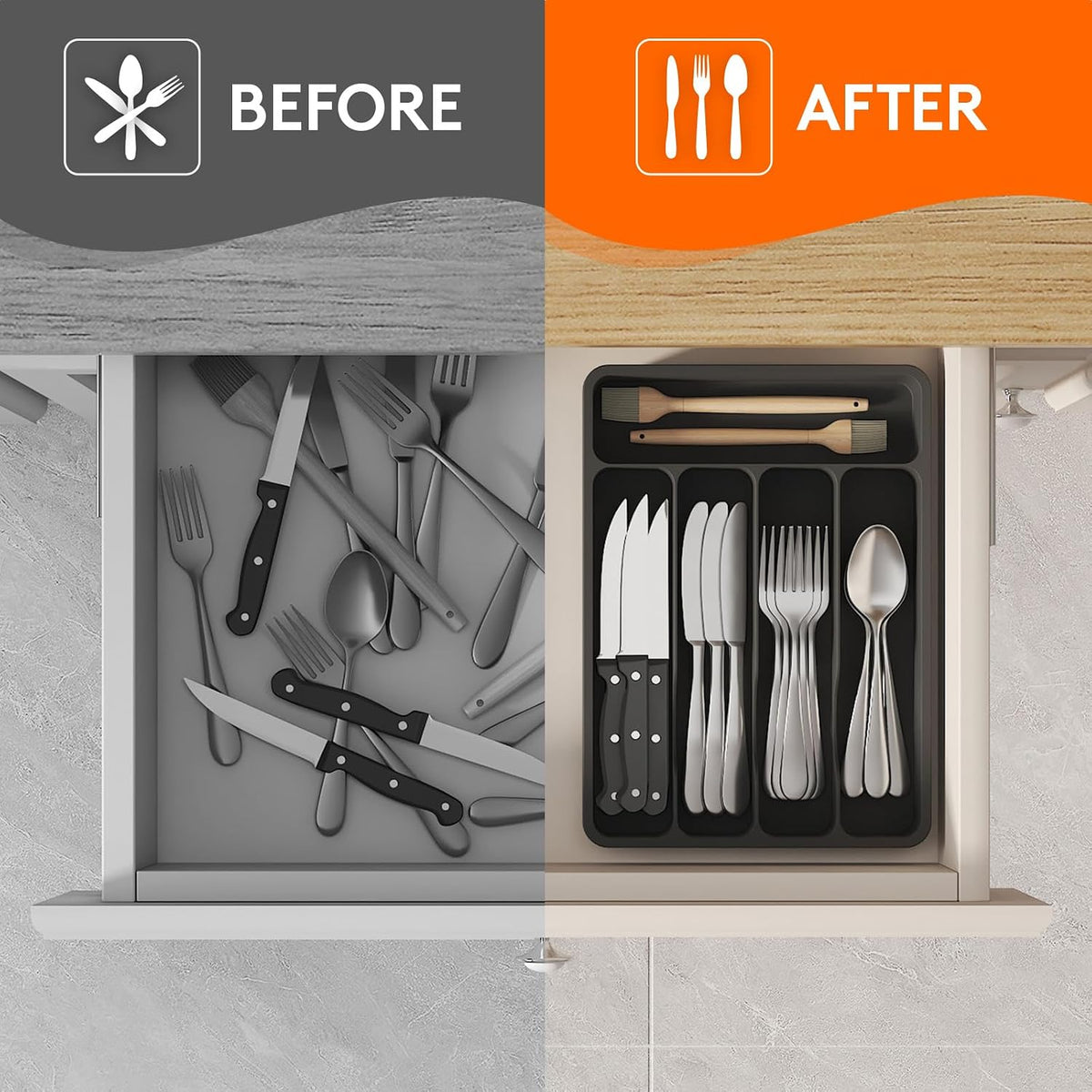 Aldaskad Narrow Silverware Drawer Organizer 5 Compartment Utensil Tray Holder