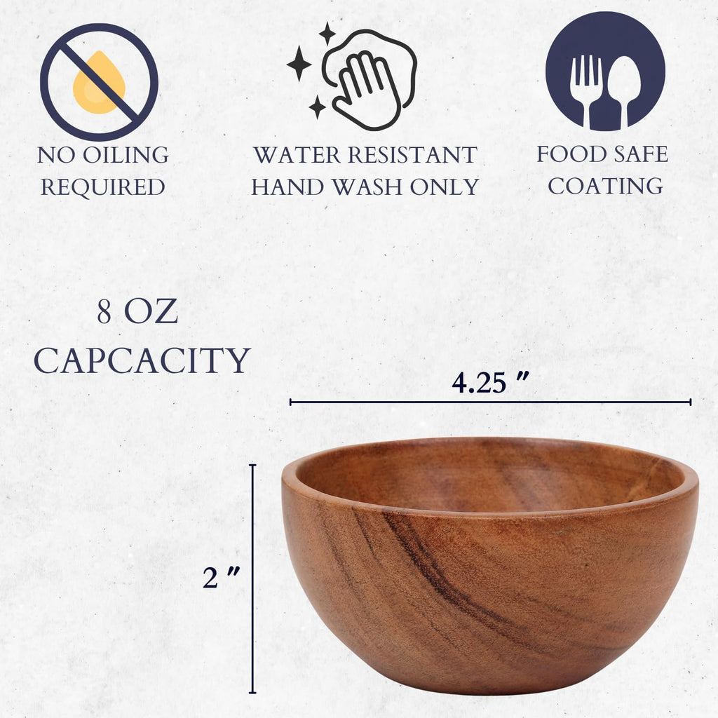 Aldaskad 6 Pack Acacia Wood Dessert Bowls 4.2 Inch Serving Cups