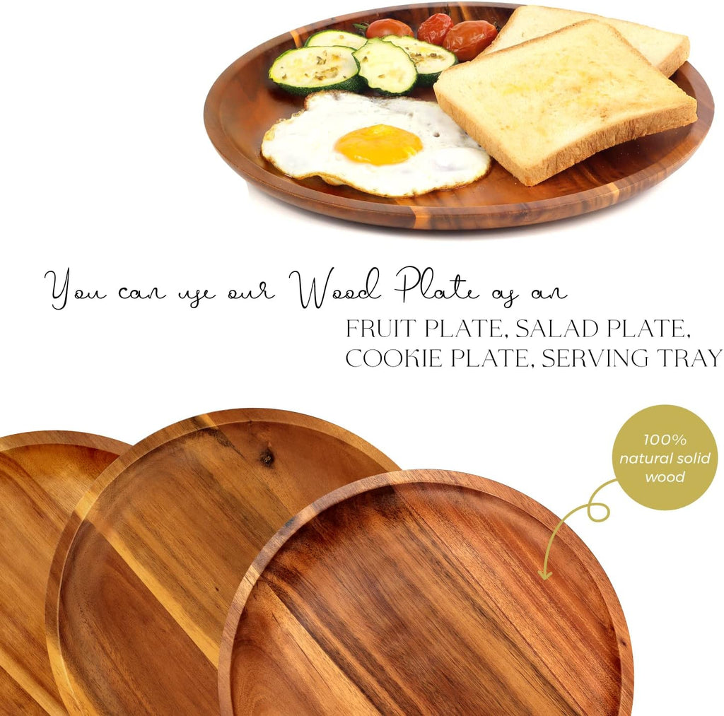 Aldaskad Acacia Wood Dinner Plates 11 Inch Set 4 Natural Serving