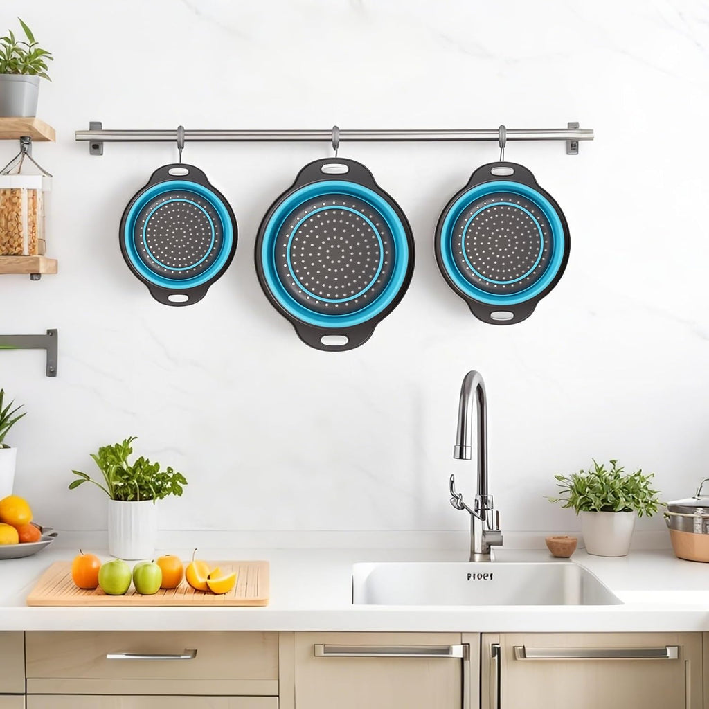 Aldaskad Collapsible Colander Set 3 Pack Space Saving Kitchen Strainers