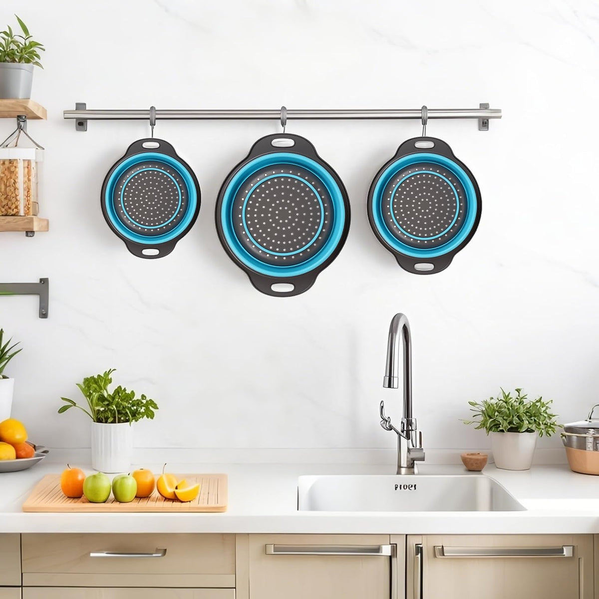 Aldaskad Collapsible Colander Set 3 Pack Space Saving Kitchen Strainers