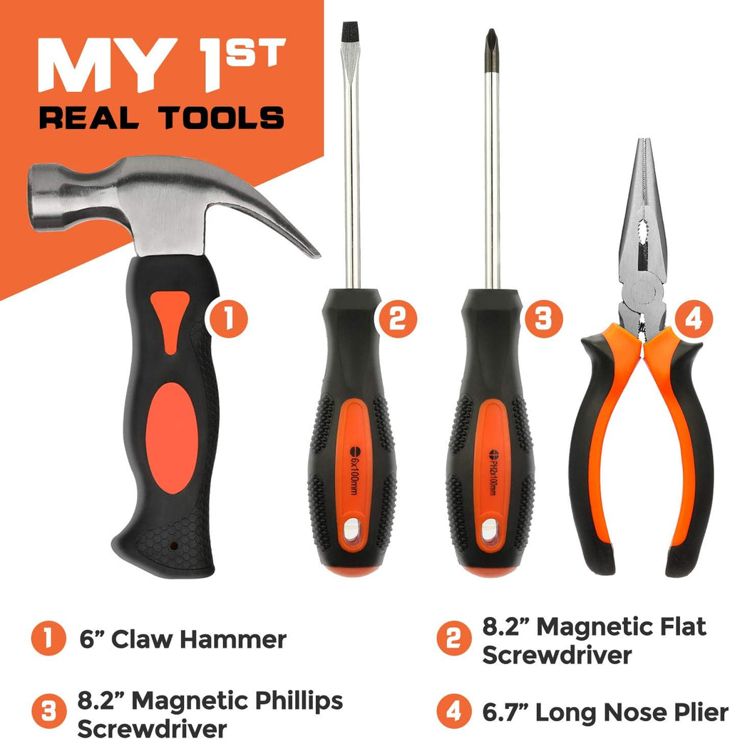 ALDASKAD 18-Piece Kids Real Tool Set with Adjustable Reinforced Tool Belt
