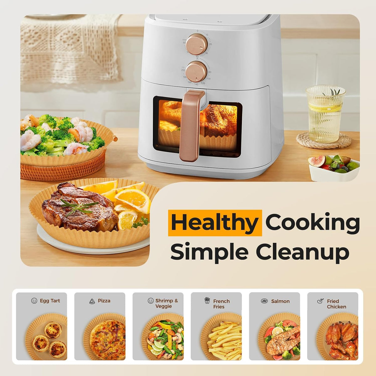 Aldaskad Kitchen Essentials 125Pcs 8-Inch Round Air Fryer Liners Disposable