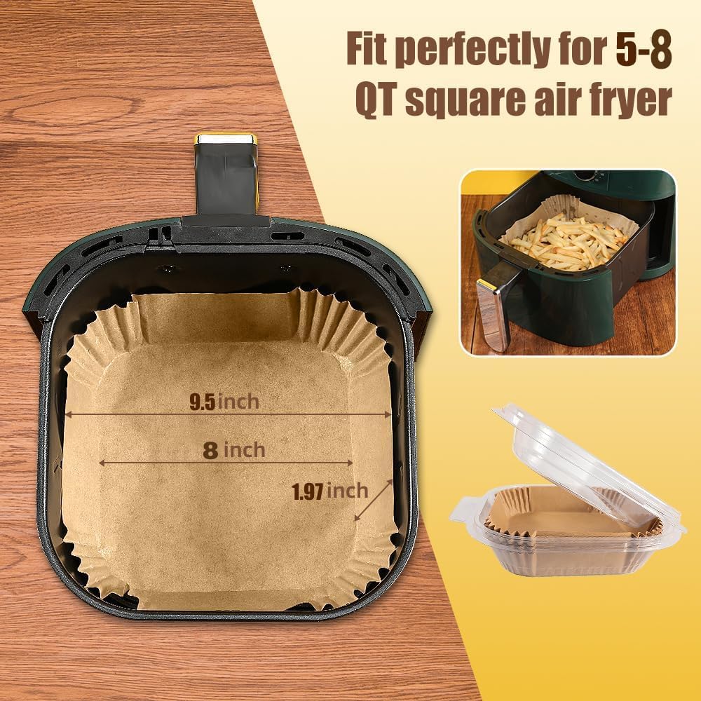 Aldaskad Kitchen 130PCS 9.5-Inch Square Air Fryer Liners
