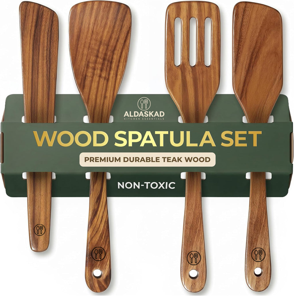 Woodenhouse Teak Wood Spatula Set for Cooking and Non-Stick Utensil Prep