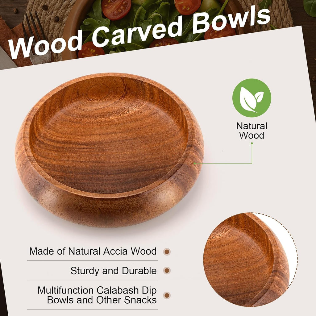 Aldaskad Acacia Wood Calabash Bowls 7.87 Inch 6 Piece Serving