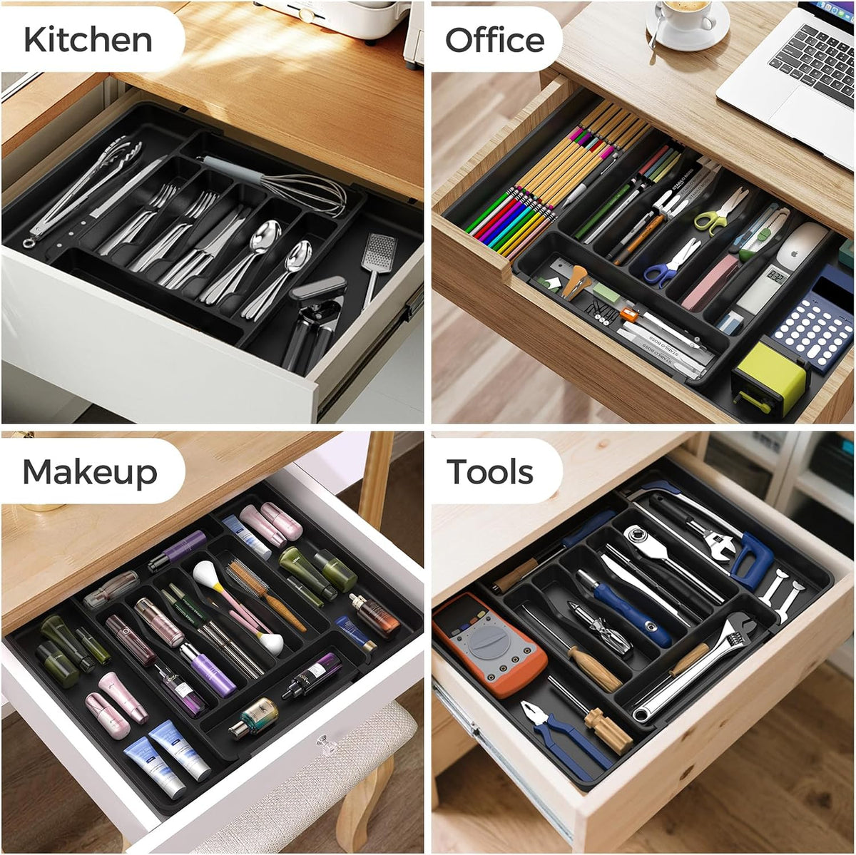 Aldaskad Expandable Silverware Organizer 7-9 Compartment BPA-Free Drawer Tray Utensil