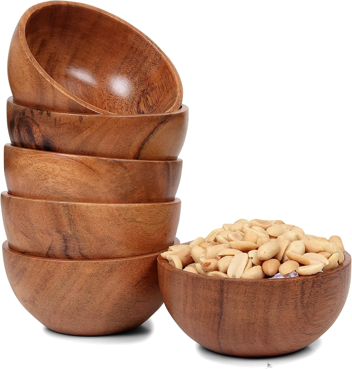 Aldaskad 6 Pack Acacia Wood Dessert Bowls 4.2 Inch Serving Cups