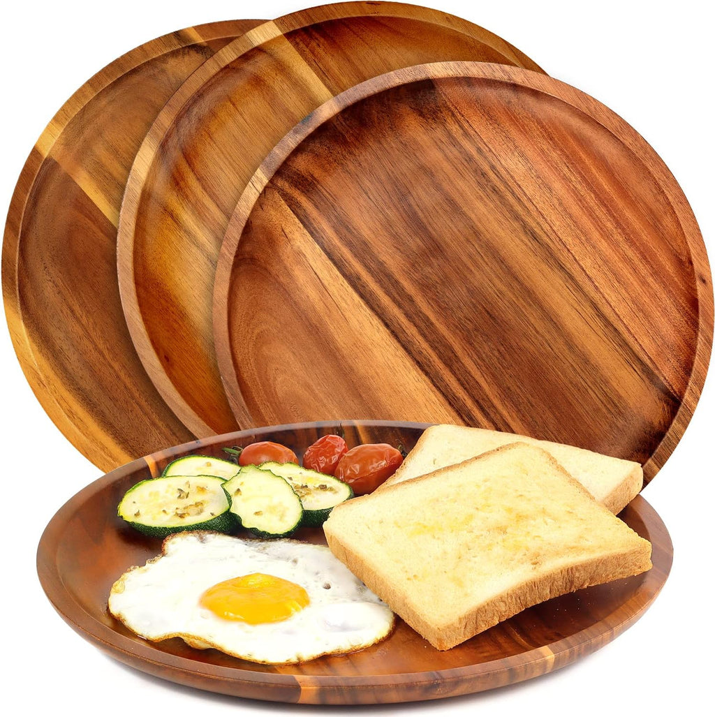 Aldaskad Acacia Wood Dinner Plates 11 Inch Set 4 Natural Serving